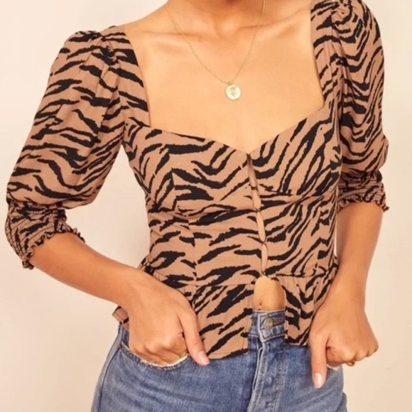 Reformation Tops - Reformation - Tiger Print Puff Sleeve Top - Size 0